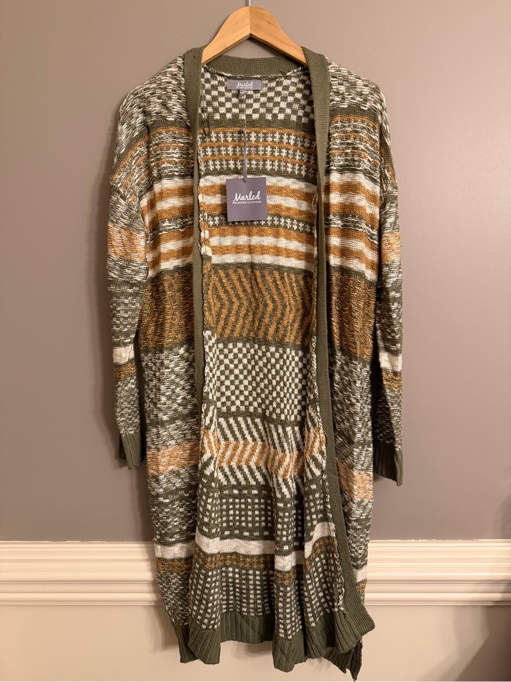 NWT Marled Reunited Clothing Long Knit Cardigan Duster Bohemian Earth Tone Sz M